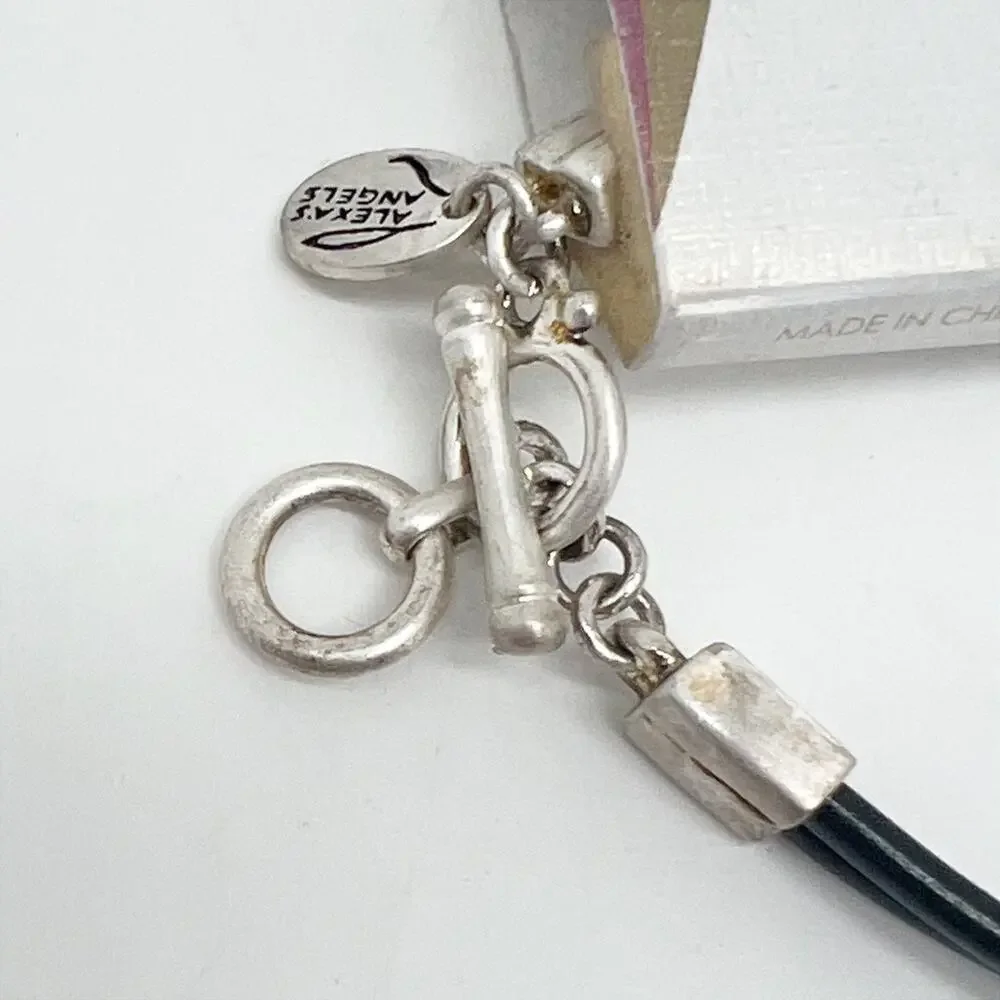 NEW Alexa's Angels Create Silver Tone Bar Leather Double Strand Bracelet